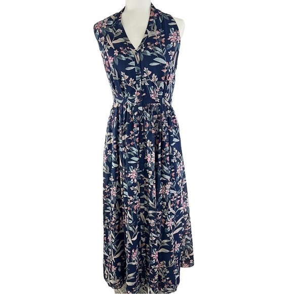 Anthropology Gal Meets Glam Siena Navy Floral Halter Button Maxi Dress Sz 8 NWOT - Picture 6 of 16